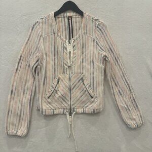 Free People Peach Stripe Waffle Knit Zip Up Jacket Size S EUC